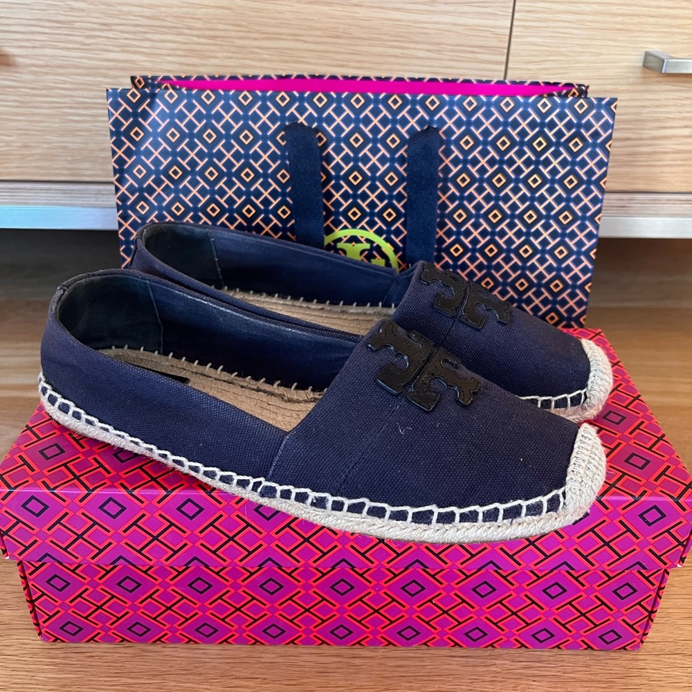 Tory Burch Espadrilles in blue comes with box and bag.